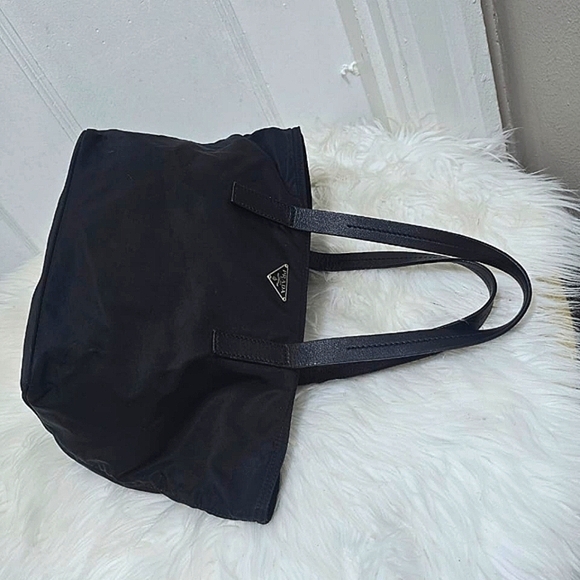 PRADA Tessuto Mini Nylon & Leather Tote Bag / Handbag in Black & Silver - Picture 3 of 13